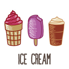 set of ice cream doodle icon