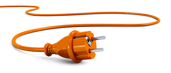 Orange power plug lying on the floor