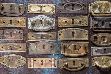 Antique rustic grater on grey background