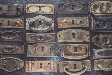 Antique rustic grater on grey background
