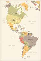 Fototapeta na wymiar North and South America Map - Vintage Vector Illustration