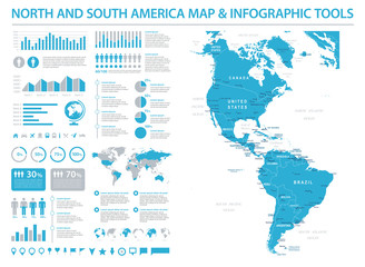 North and South America Map - Info Graphic Vector Illustration