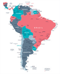 South America Map - Vector Illustration - obrazy, fototapety, plakaty