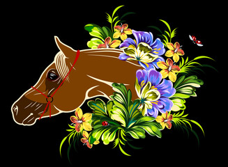 A horse in lush wildflowers