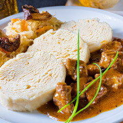 Original Czech dumpling with goulash