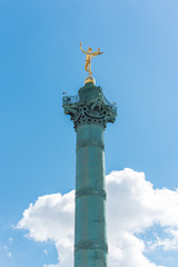 Fototapeta na wymiar Paris, place de la Bastille, statue of the golden angel, closeup 