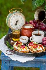 Grape Bruschetta Served for Breakfast