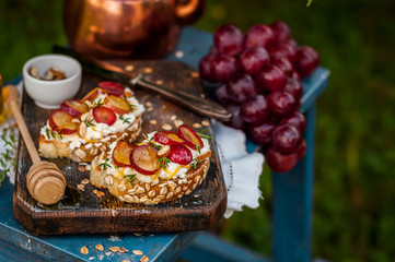 Grape Bruschetta Served for Breakfast