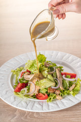 salad with fresh vegetables and chicken