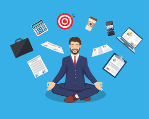 businessman meditating, time management, - obrazy, fototapety, plakaty