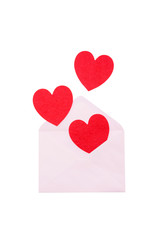 Red heart in a pink envelope on a white background.