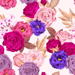 Seamless pattern with phloxes and roses