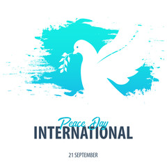 International Peace Day banner. 21 September. Dove with olive branch.