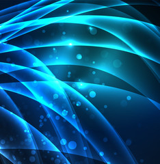 Energy lines, glowing waves in the dark, vector abstract background