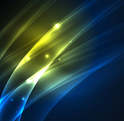Fototapeta premium Energy lines, glowing waves in the dark, vector abstract background