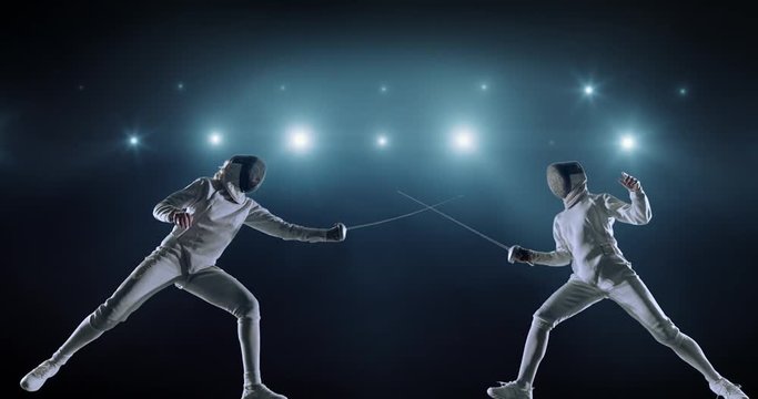 Fencers practicing fencing