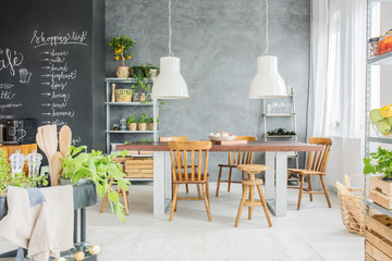 Dining room with chalkboard wall