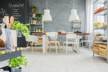 Industrial dining room with table