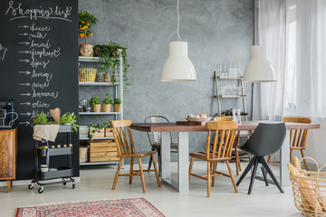 Different chairs and family table