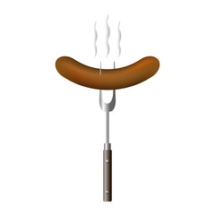 Sausage on a fork with steam.