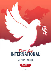 International Peace Day poster. 21 September. Dove with olive branch.