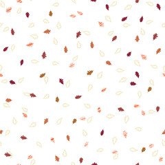 Falling leaves. Simple autumn background. Seamless. White backdrop. Simple leaf ornament. Endless nature texture. Can be used for wallpaper, pattern fills or printing on fabric.