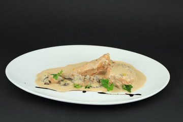 Baked fish. Elegant serving.