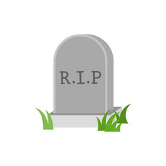 Gravestone icon with green grass, flat design vector