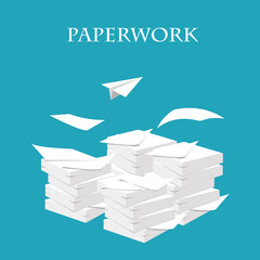 Documents. Stack, pile of paper. Paperwork and routine. Vector illustration