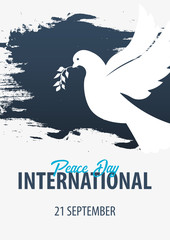 International Peace Day poster. 21 September. Dove with olive branch.