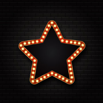 Vector realistic isolated retro star sign neon billboard on the transparent background. Template for vintage decoration and signboard.