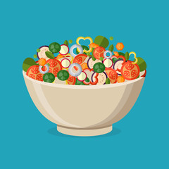 Cooking salad with fresh vegetables. Flat style. Vector illustration.