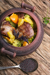 Beef stew in ceramic pot