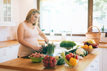 Woman preparing meal on kitchen island