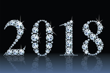 Text design from diamonds, concept for new year 2018. Vector illustration. 