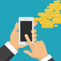 Mobile app - email marketing. Vector flat design