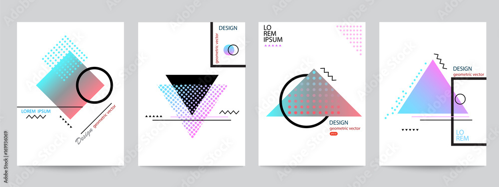 Poster set of minimalist covers design with geometric forms halftone gradients
