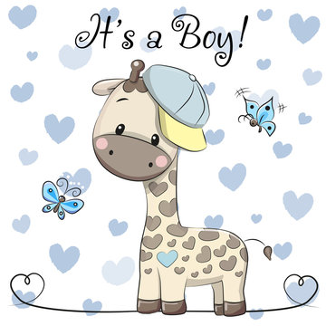 Baby Shower Greeting Card with cute Giraffe boy