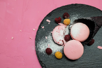 macaron cookie with raspberry jam on ice cream cone