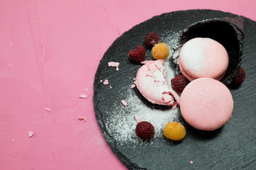 macaron cookie with raspberry jam on ice cream cone