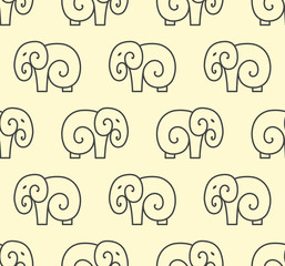 Vector seamless pattern of simple elephant. One line art design