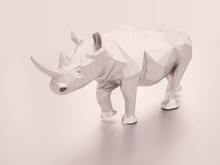 3D illustration of white grid rhinoceros