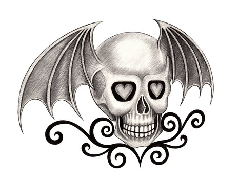 Art wings devil skull tattoo.