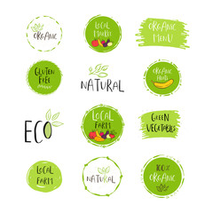 Vector eco, bio green logo or sign. Vegan, raw, healthy food bad