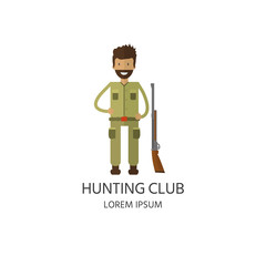 Logo of hunting equipment and gear for hunt. Vector icon collection.