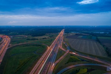 Aerial view of Gliwice Sosnica motorway junction.