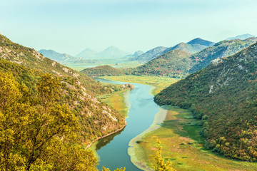 Canyon  Crnojevica river near the Skadar lake coast. One of the most famous views of Montenegro. River makes a turn between the mountains and flows backward.