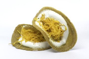 Thai Crispy Pancakes on white backgound.