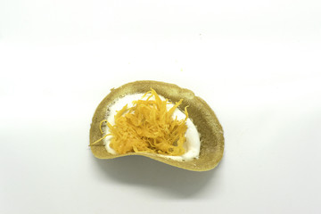 Thai Crispy Pancakes on white backgound.