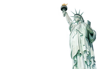 The Statue of Liberty, Landmarks of New York, isolated white background with copy space